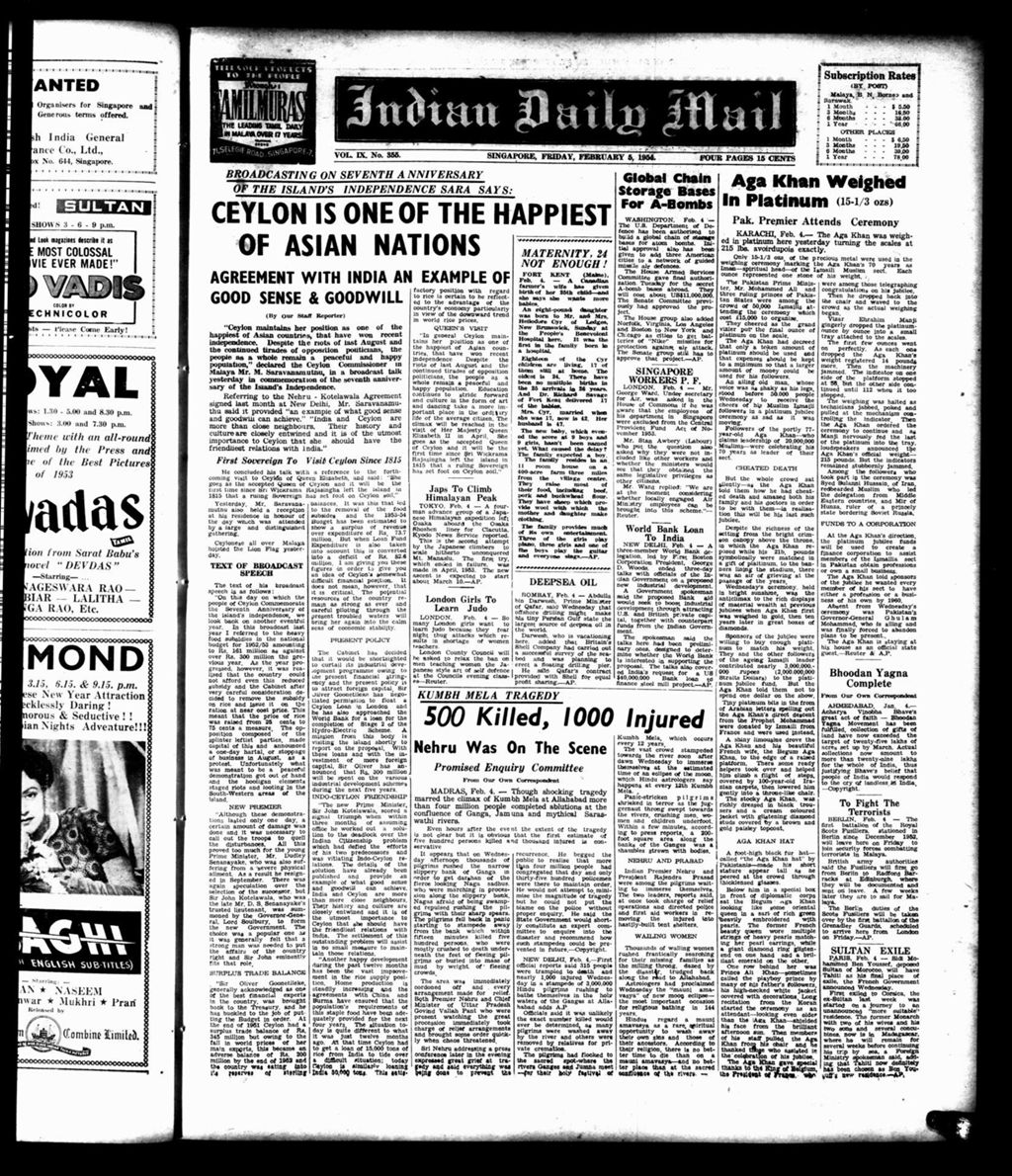 Miniature of Indian Daily Mail 05 February 1954