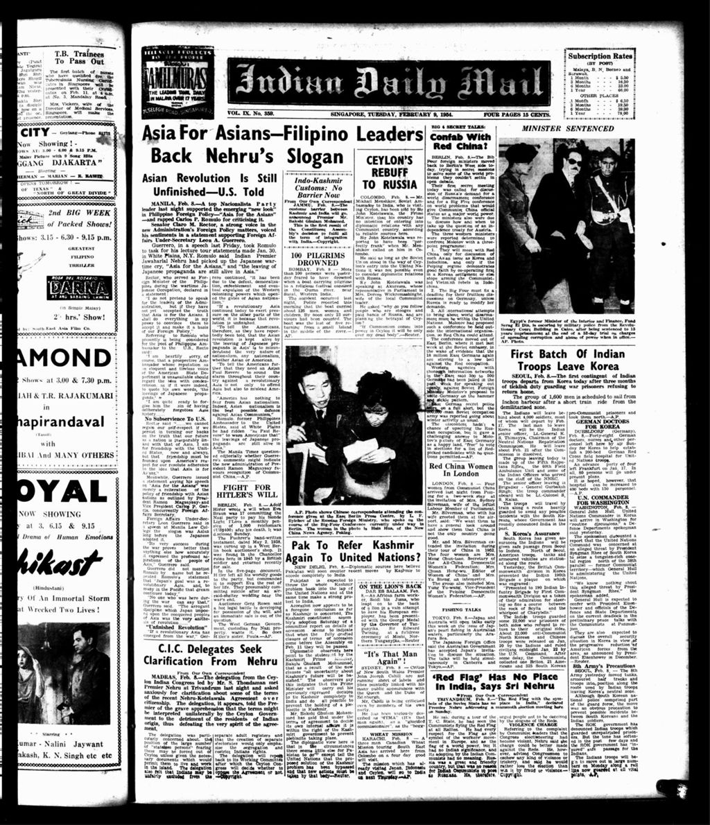 Miniature of Indian Daily Mail 09 February 1954