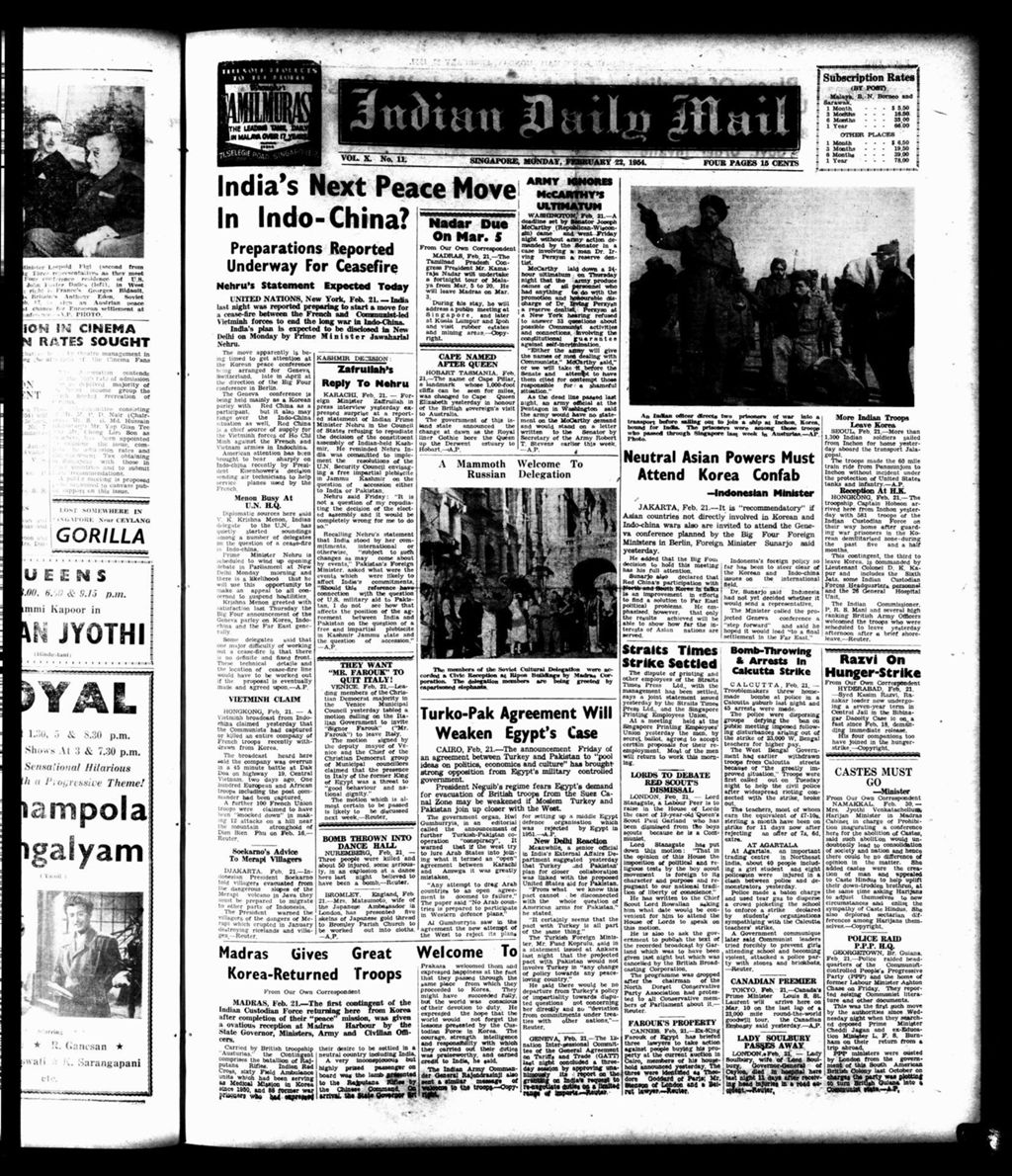 Miniature of Indian Daily Mail 22 February 1954