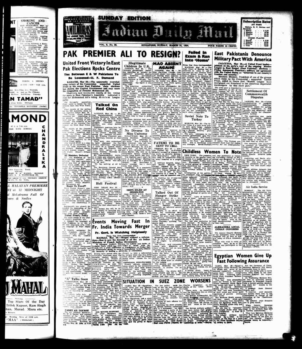 Miniature of Indian Daily Mail 21 March 1954