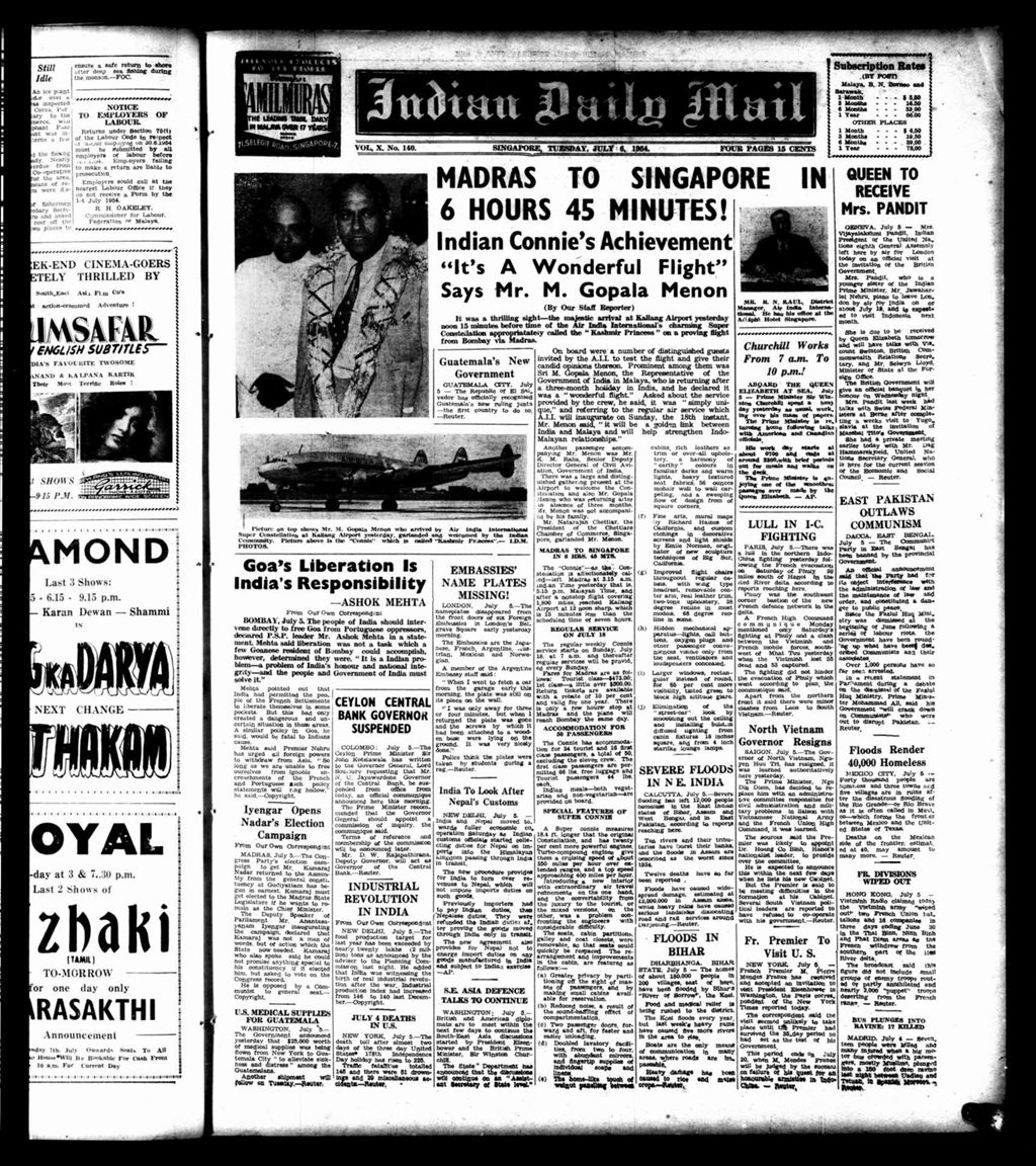 Miniature of Indian Daily Mail 06 July 1954