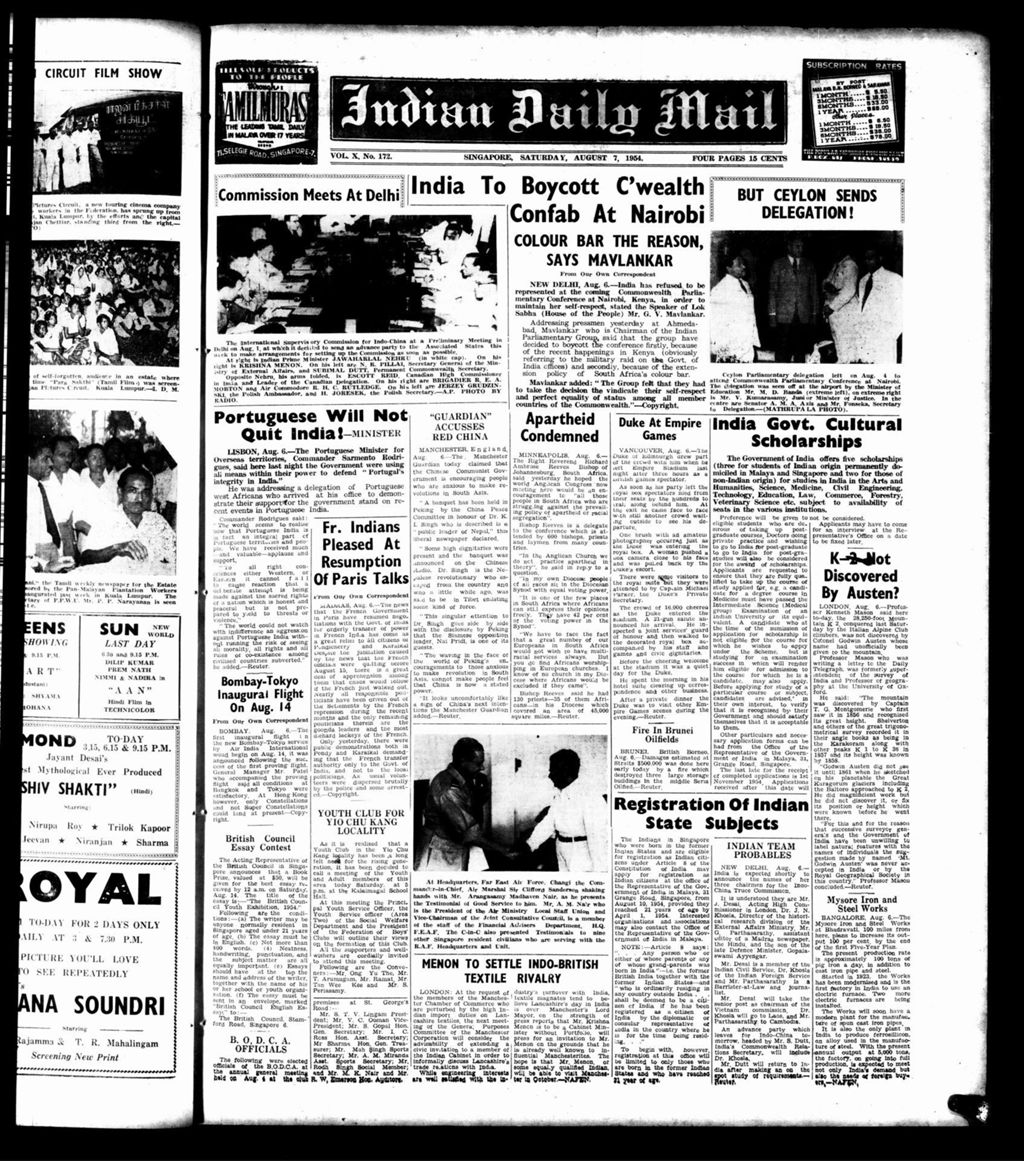 Miniature of Indian Daily Mail 07 August 1954