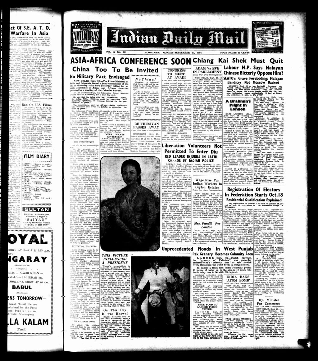 Miniature of Indian Daily Mail 27 September 1954