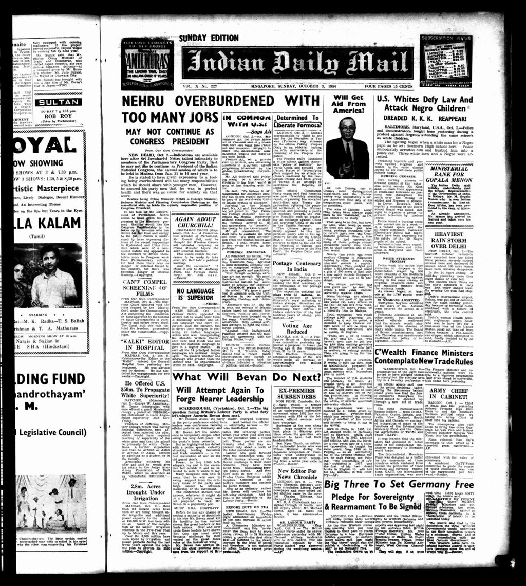 Miniature of Indian Daily Mail 03 October 1954