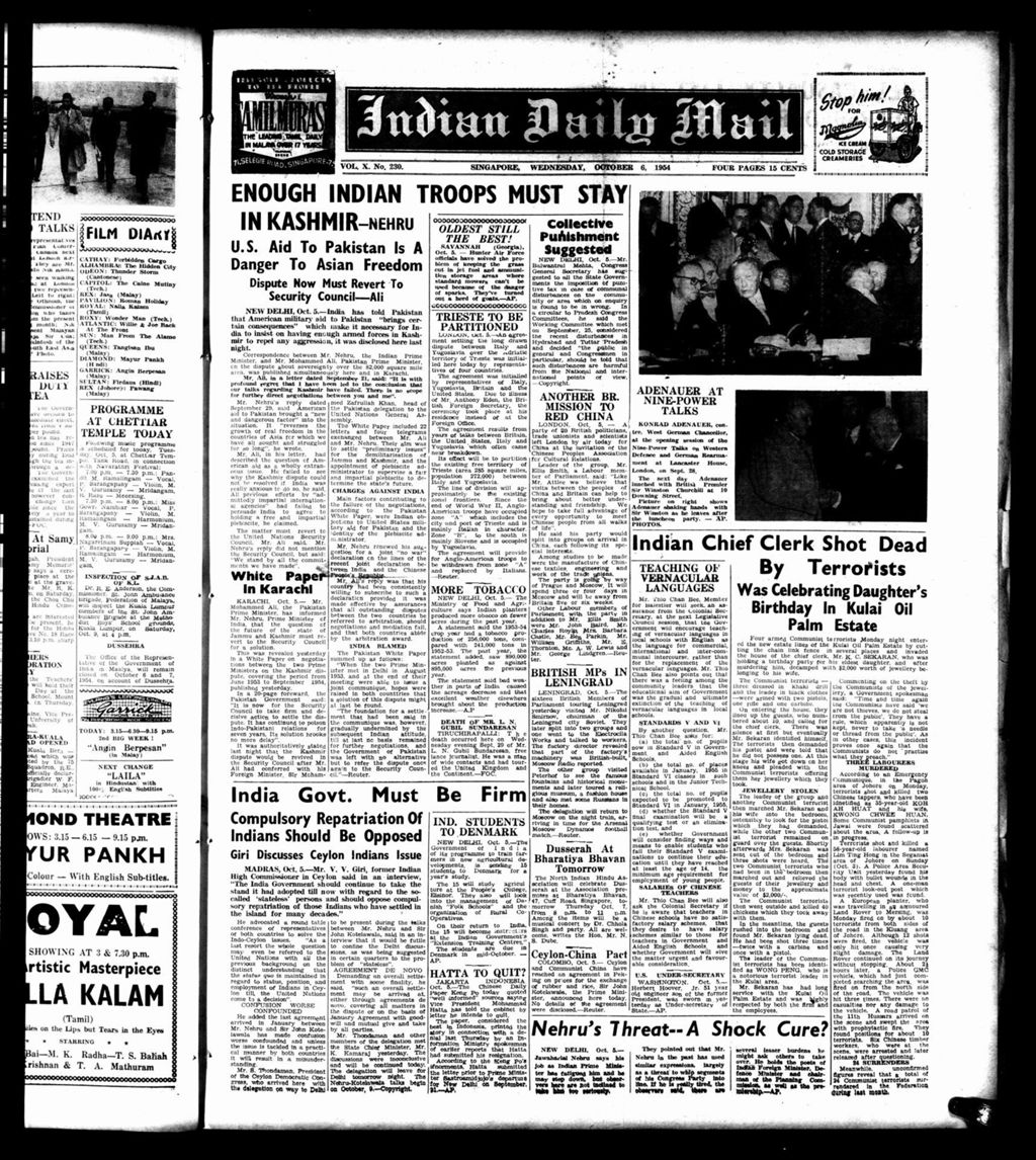 Miniature of Indian Daily Mail 06 October 1954