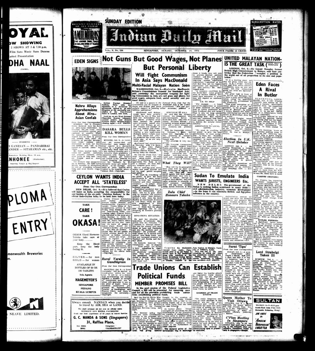 Miniature of Indian Daily Mail 10 October 1954