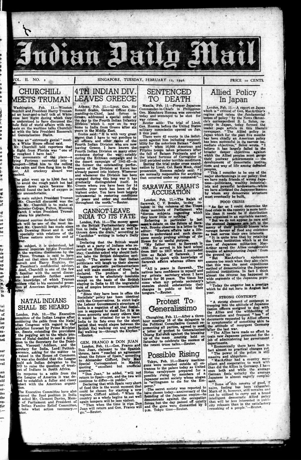 Miniature of Indian Daily Mail 12 February 1946