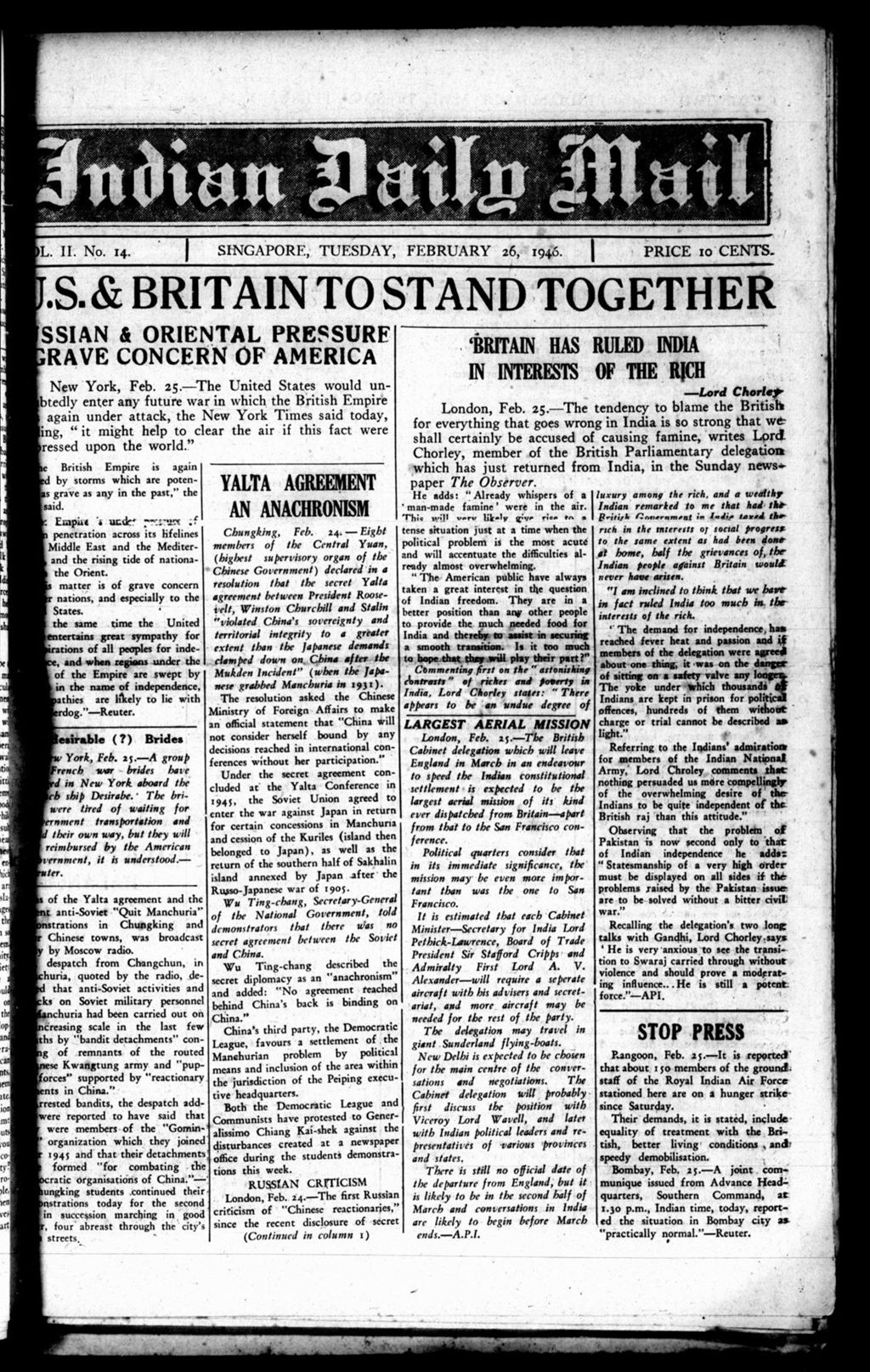 Miniature of Indian Daily Mail 26 February 1946