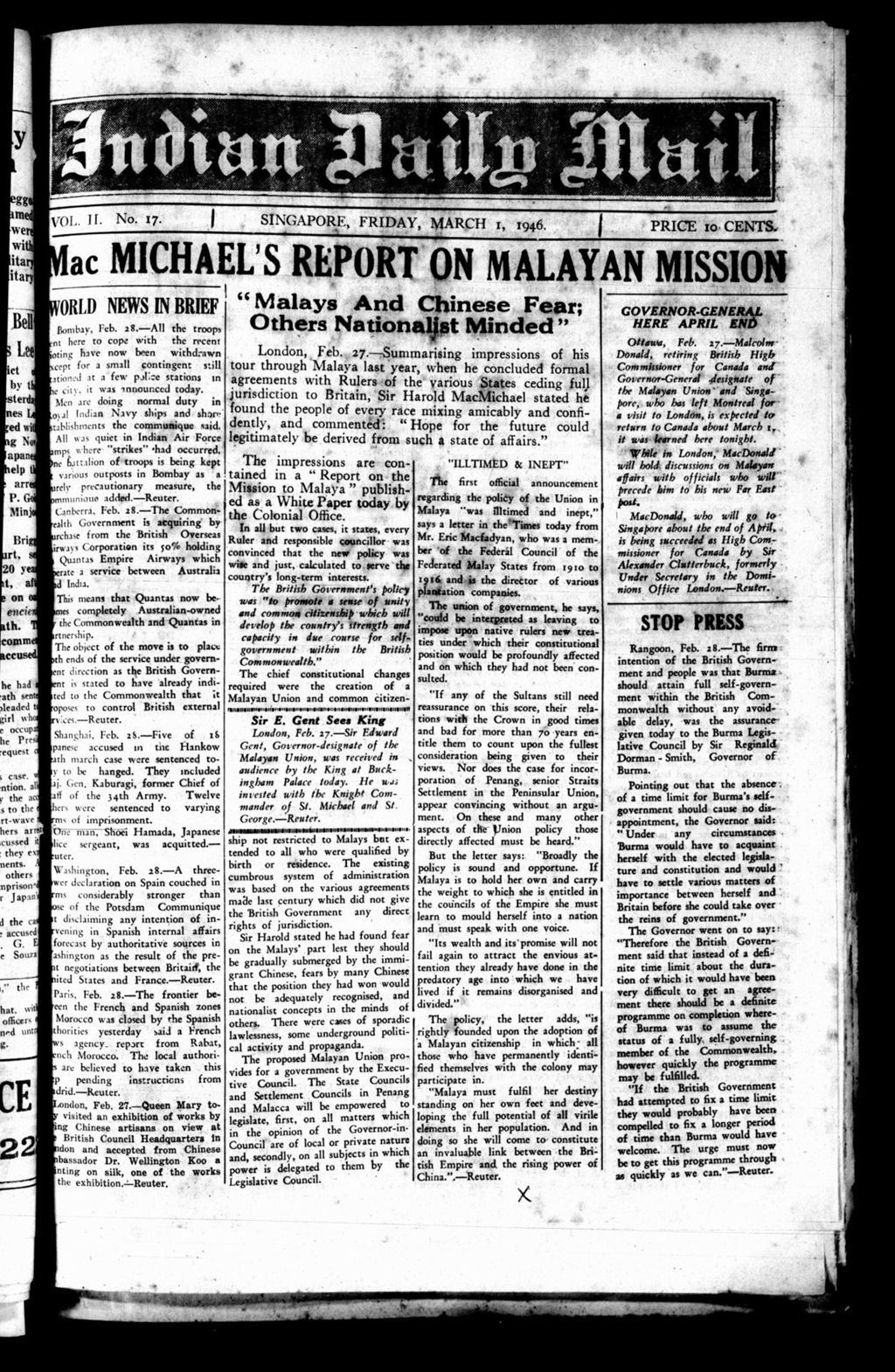 Miniature of Indian Daily Mail 01 March 1946