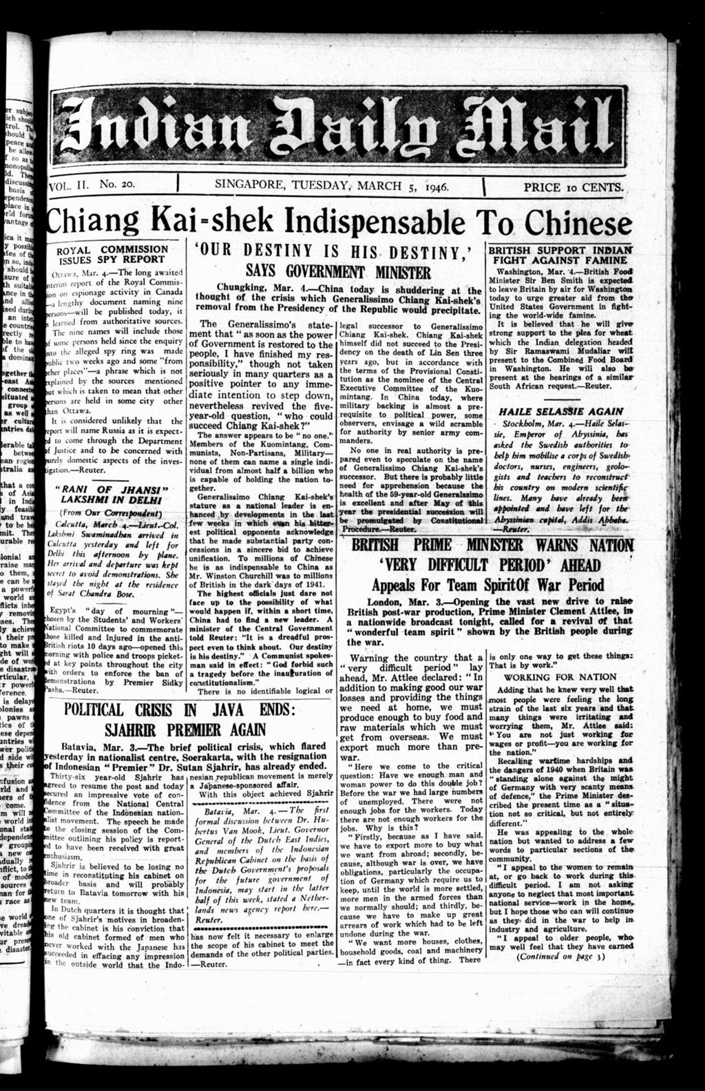 Miniature of Indian Daily Mail 05 March 1946