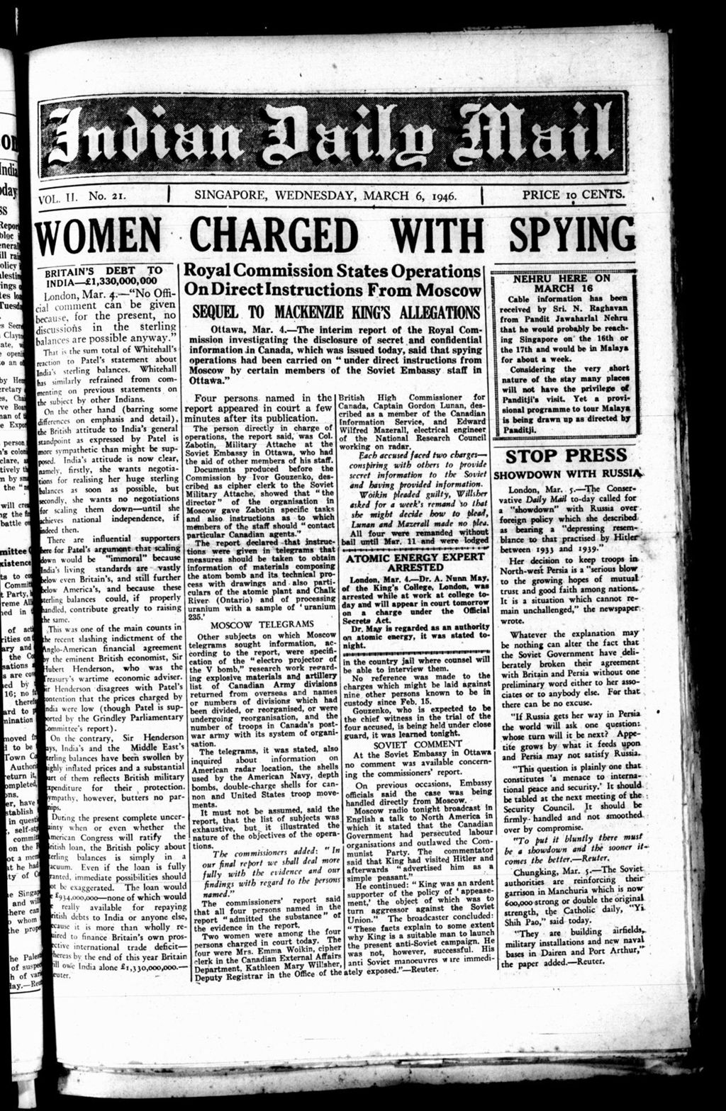 Miniature of Indian Daily Mail 06 March 1946