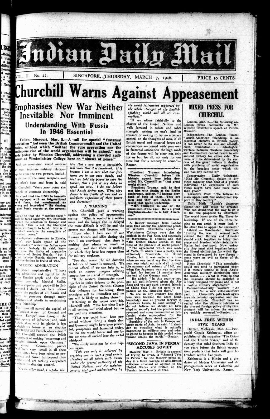 Miniature of Indian Daily Mail 07 March 1946