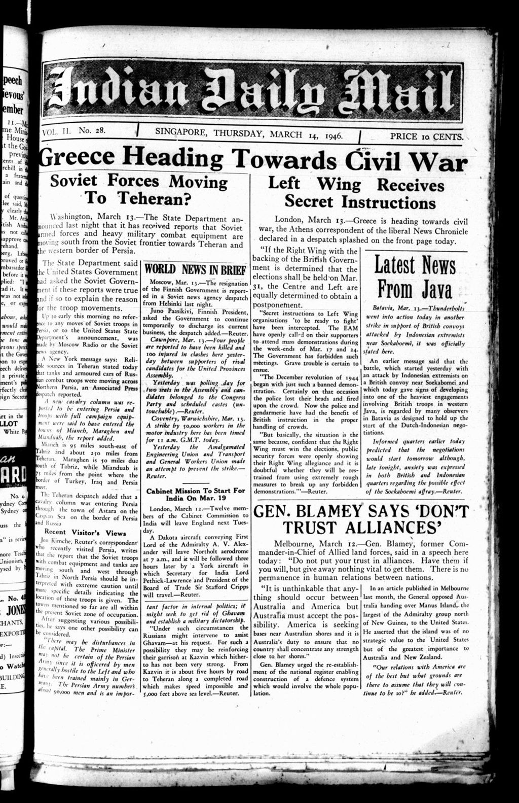 Miniature of Indian Daily Mail 14 March 1946