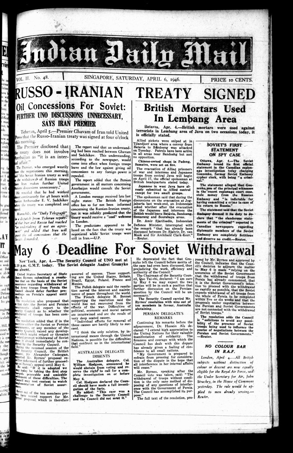 Miniature of Indian Daily Mail 06 April 1946