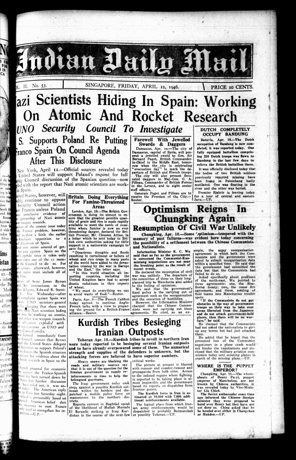 Miniature of Indian Daily Mail 12 April 1946