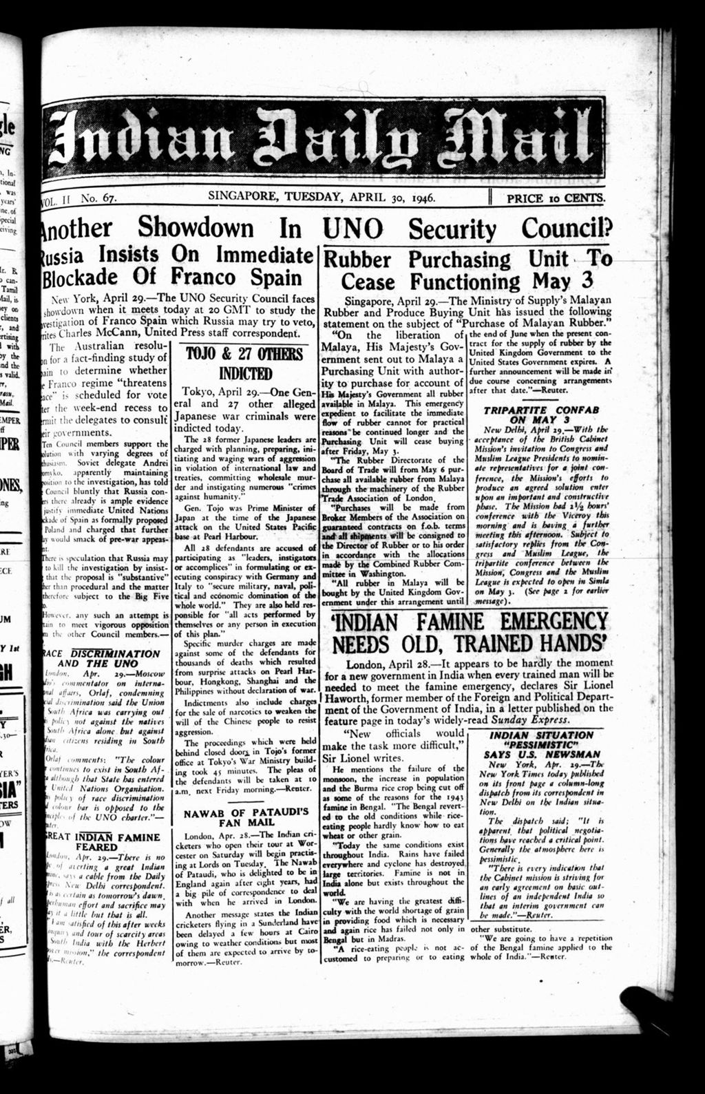 Miniature of Indian Daily Mail 30 April 1946