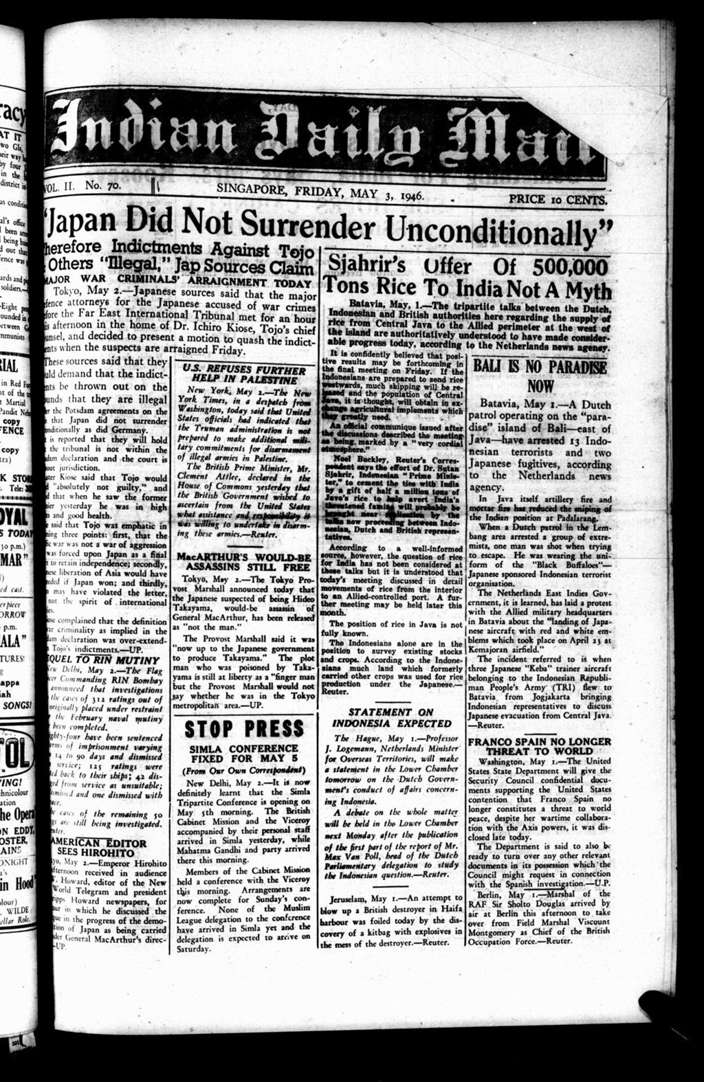 Miniature of Indian Daily Mail 03 May 1946