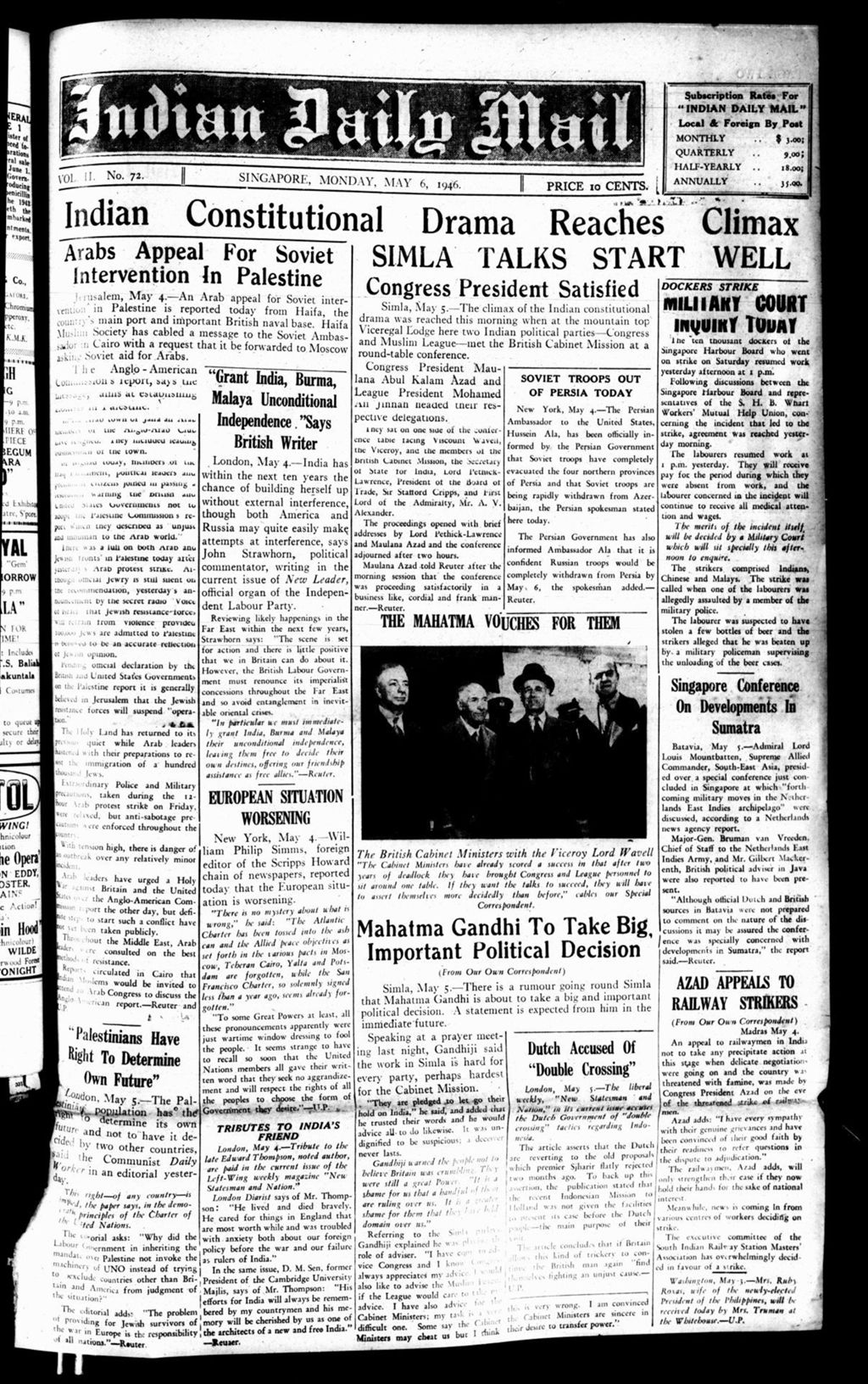 Miniature of Indian Daily Mail 06 May 1946