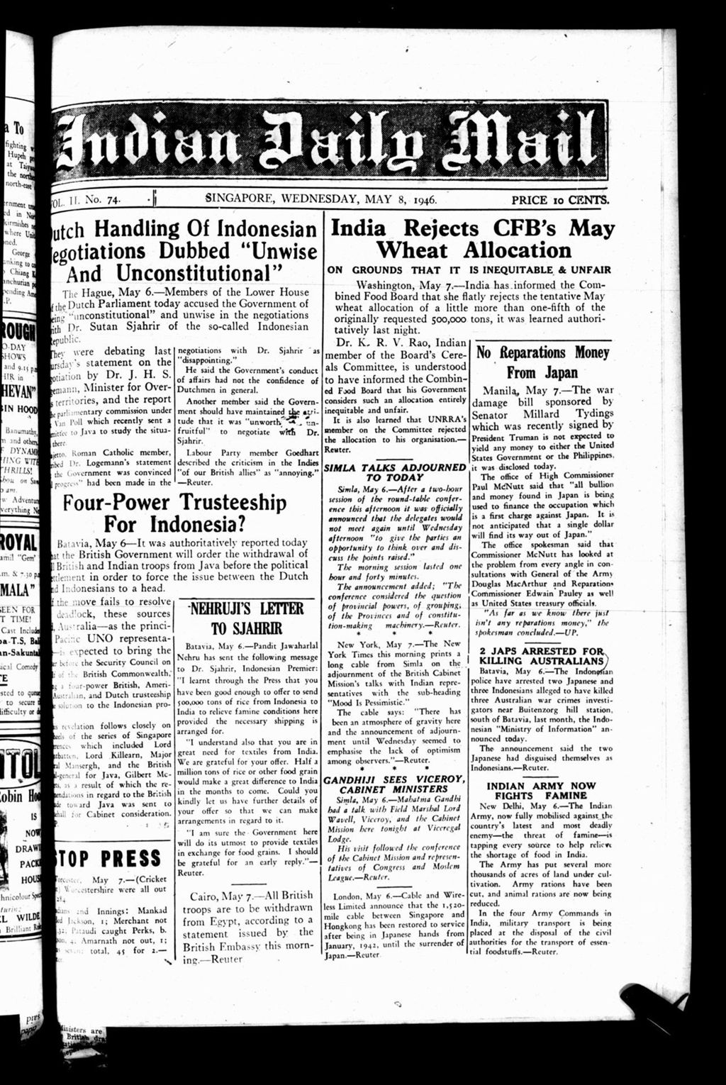 Miniature of Indian Daily Mail 08 May 1946