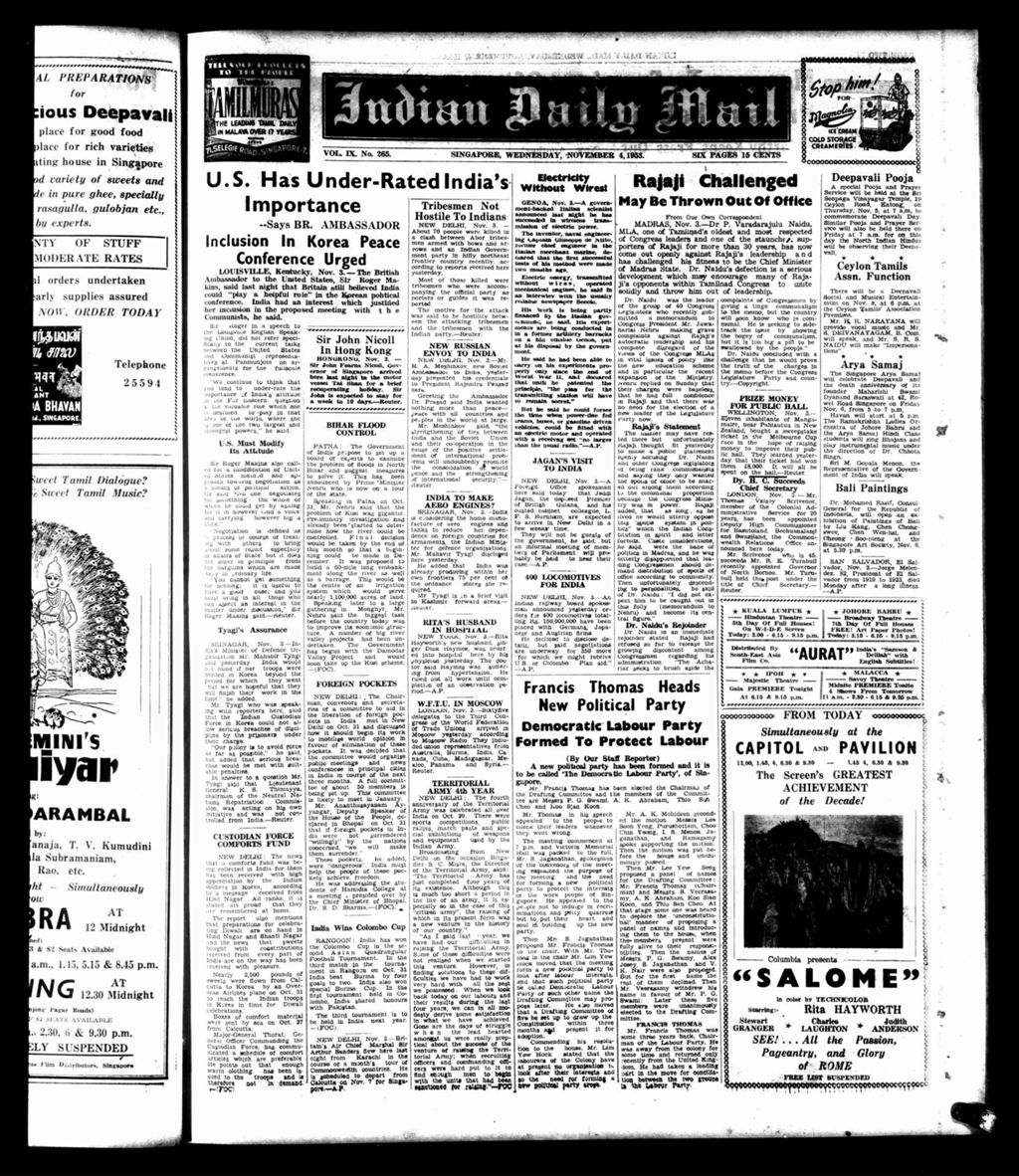 Miniature of Indian Daily Mail 04 November 1953