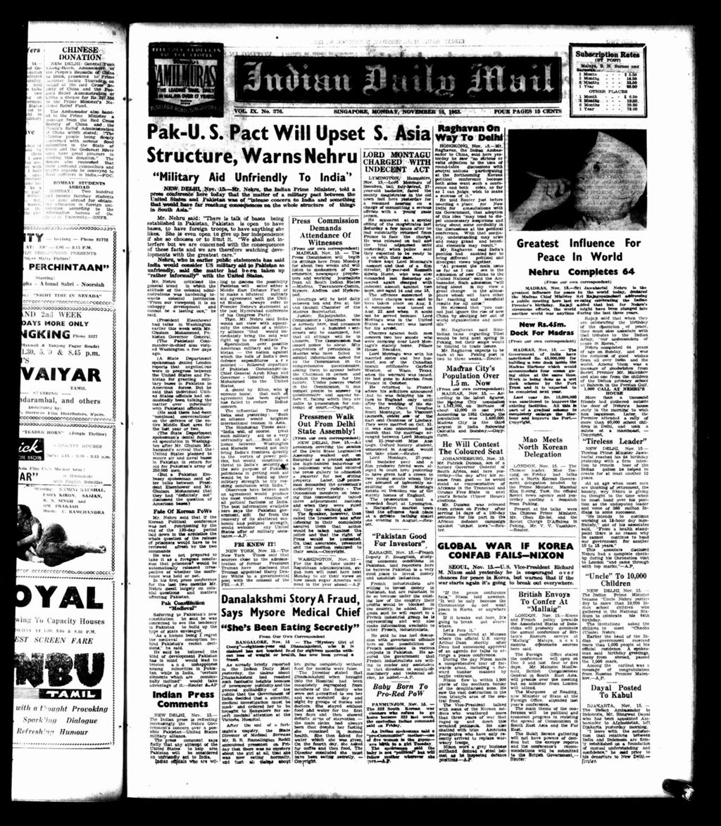 Miniature of Indian Daily Mail 16 November 1953