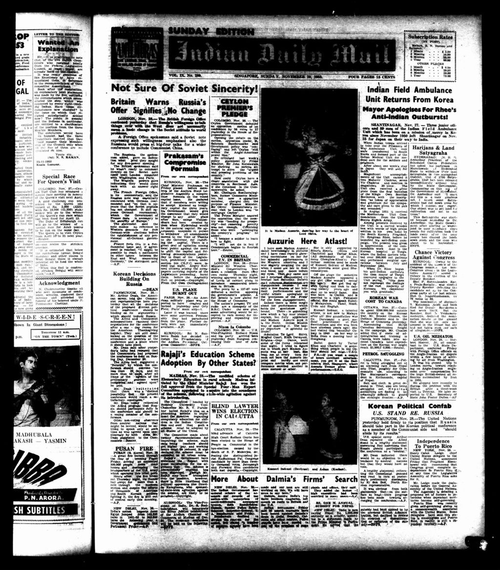 Miniature of Indian Daily Mail 29 November 1953