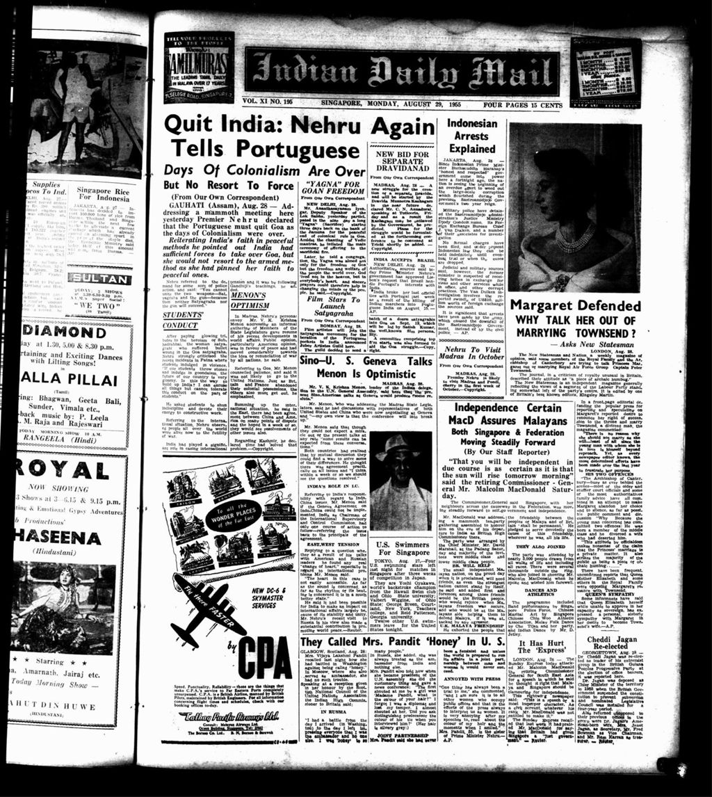 Miniature of Indian Daily Mail 29 August 1955