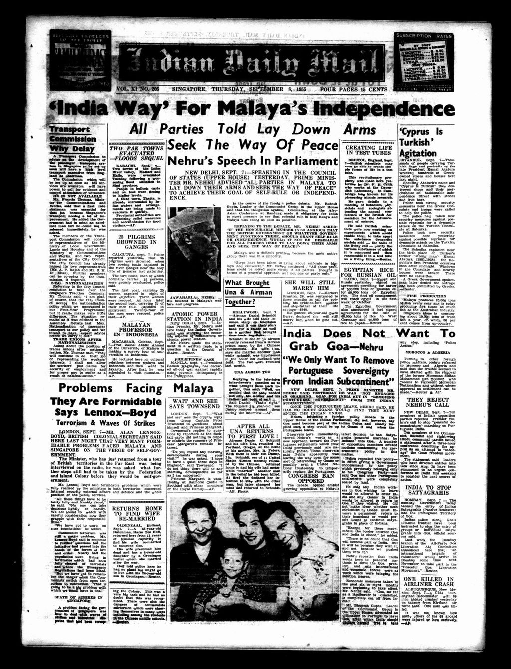 Miniature of Indian Daily Mail 08 September 1955