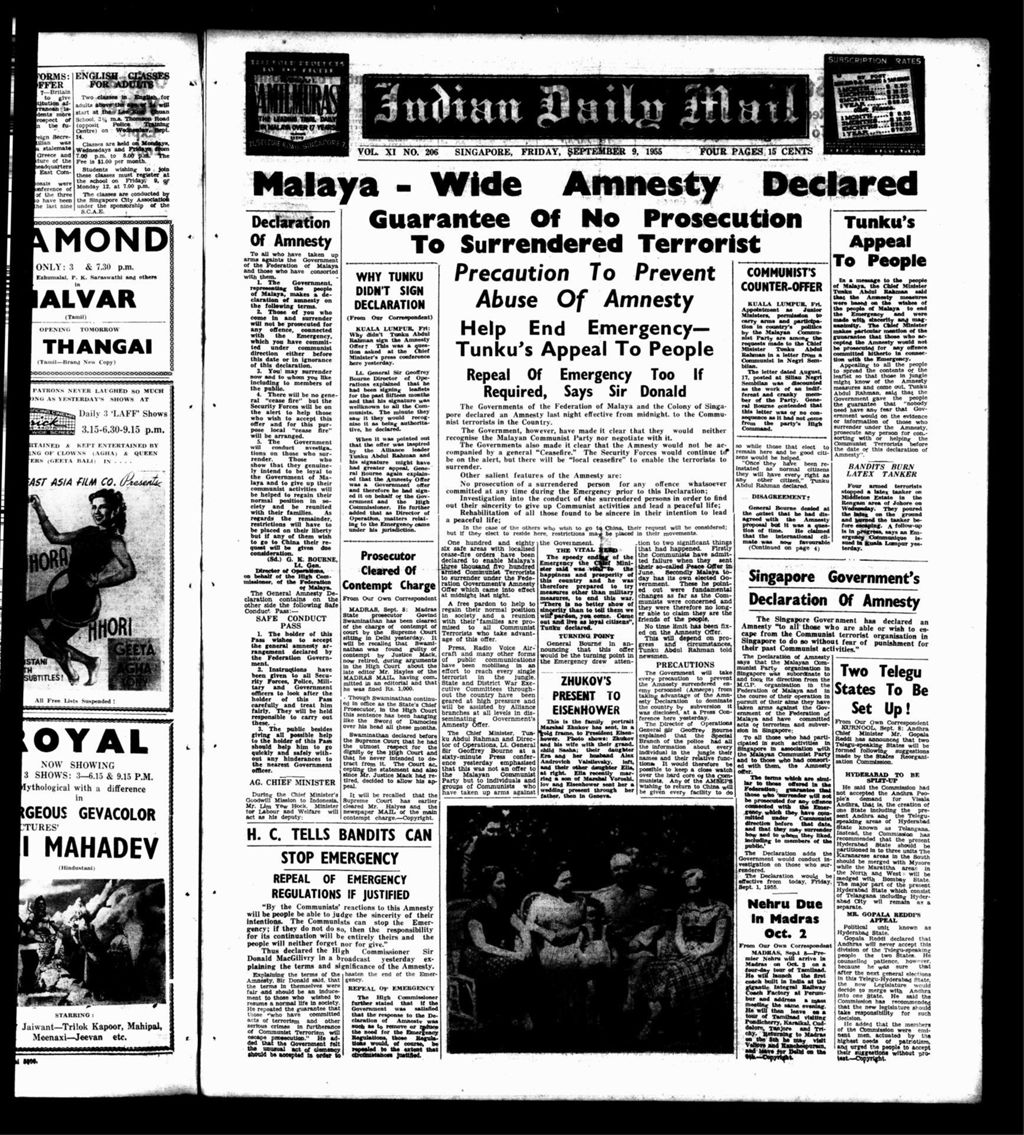 Miniature of Indian Daily Mail 09 September 1955