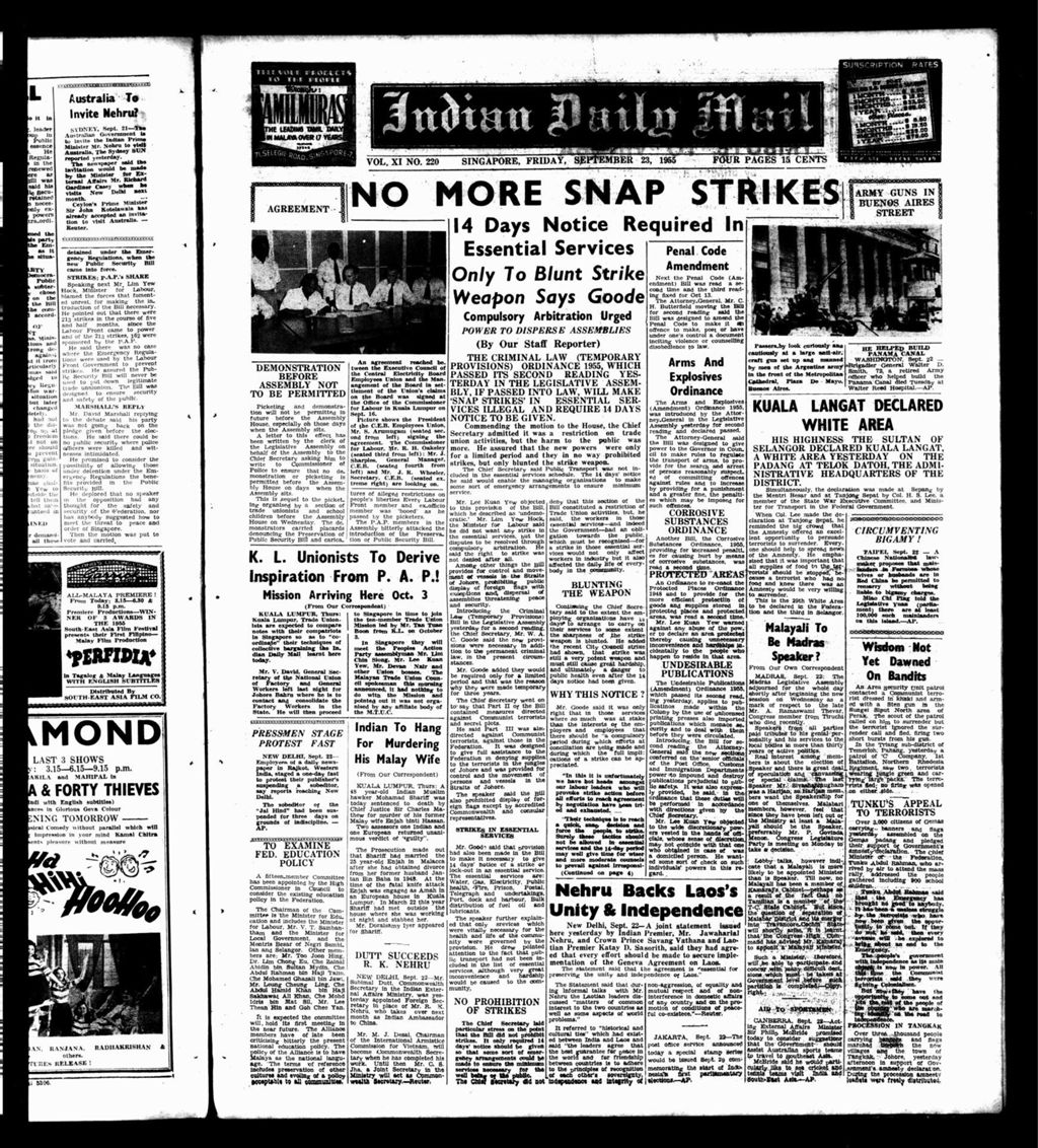 Miniature of Indian Daily Mail 23 September 1955