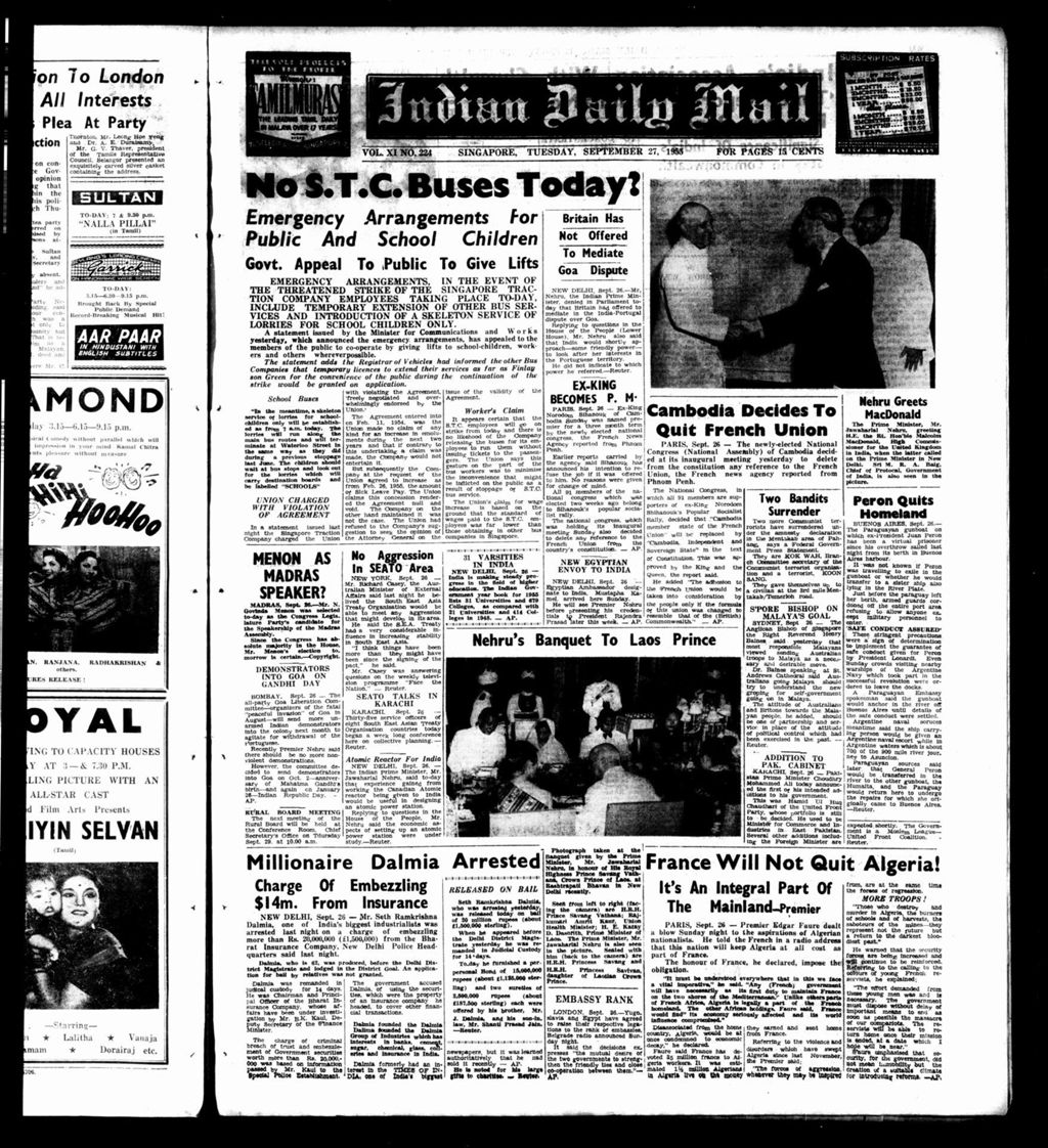 Miniature of Indian Daily Mail 27 September 1955