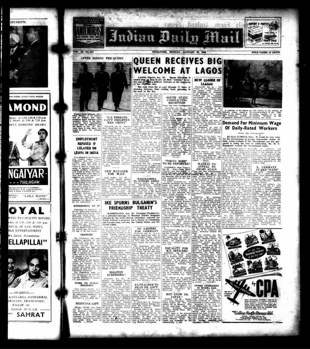 Miniature of Indian Daily Mail 30 January 1956