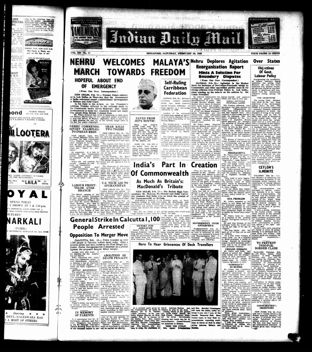 Miniature of Indian Daily Mail 25 February 1956