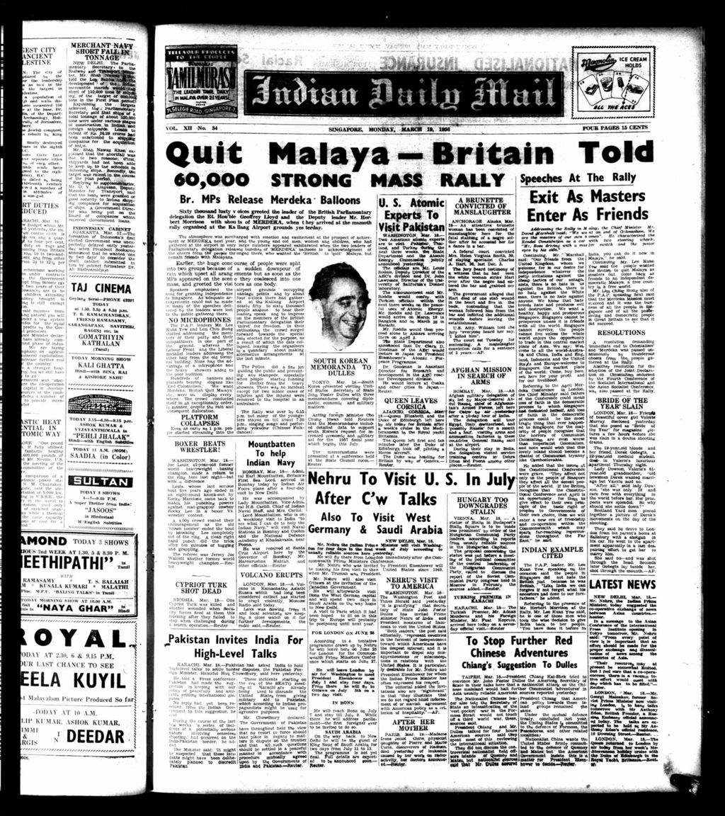 Miniature of Indian Daily Mail 19 March 1956