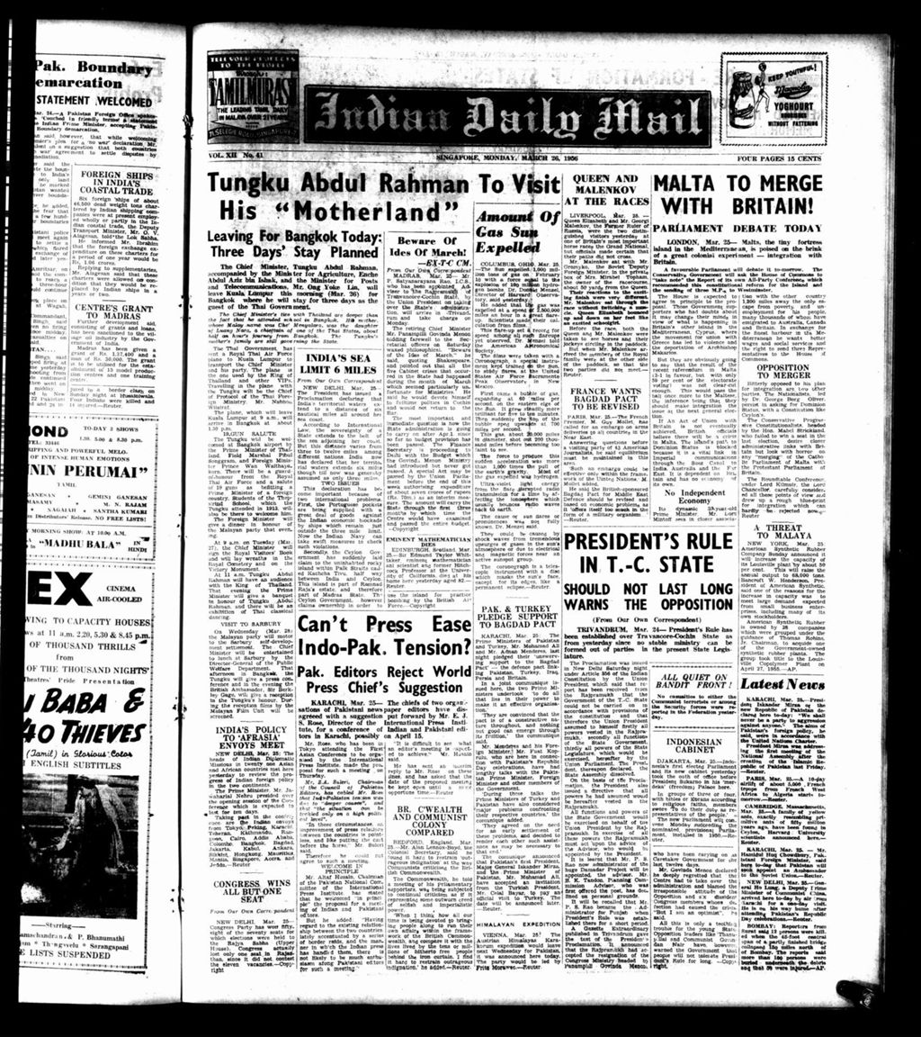 Miniature of Indian Daily Mail 26 March 1956