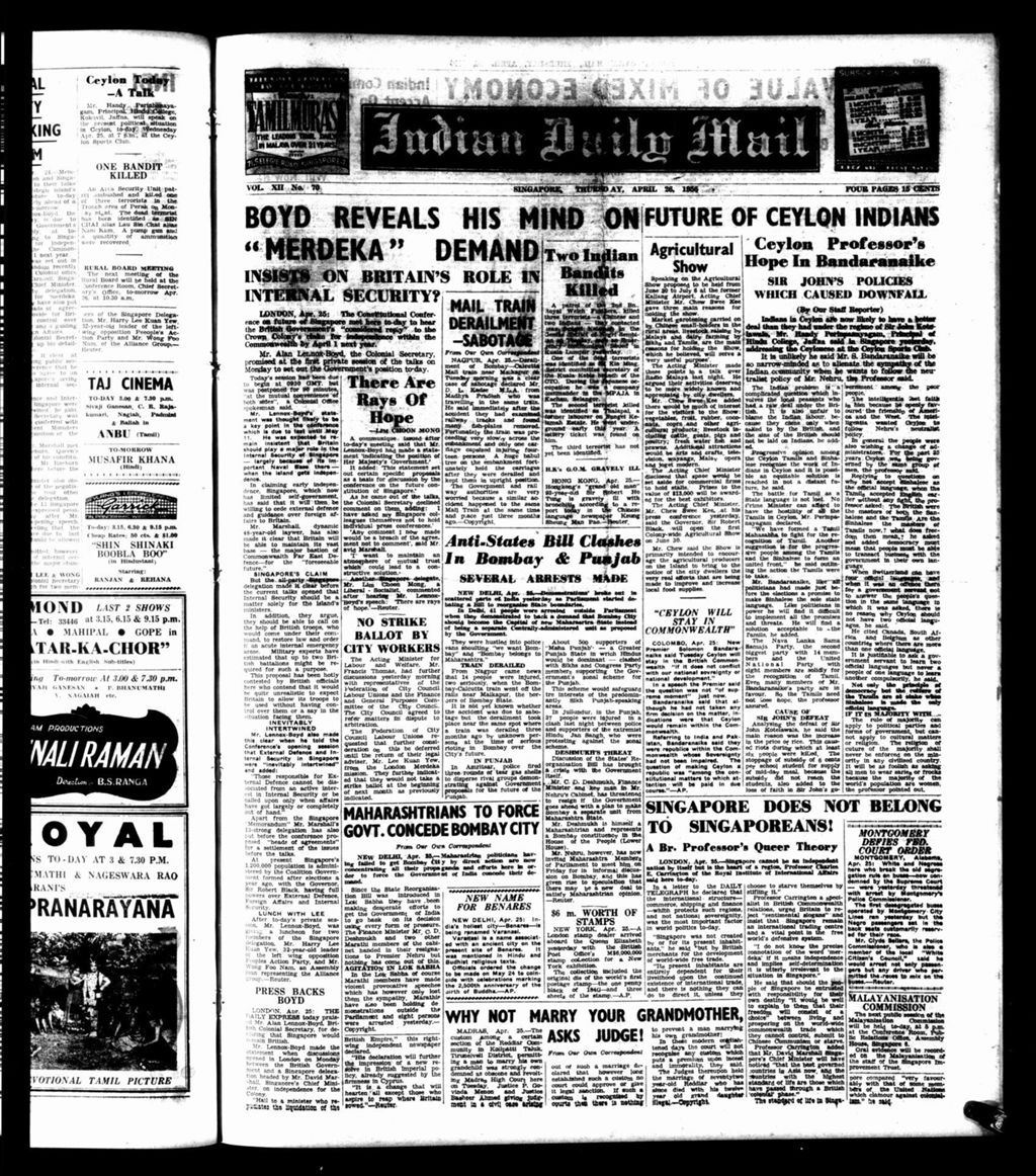 Miniature of Indian Daily Mail 26 April 1956