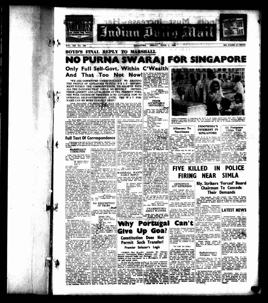 Miniature of Indian Daily Mail 01 June 1956