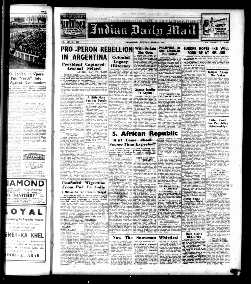 Miniature of Indian Daily Mail 11 June 1956