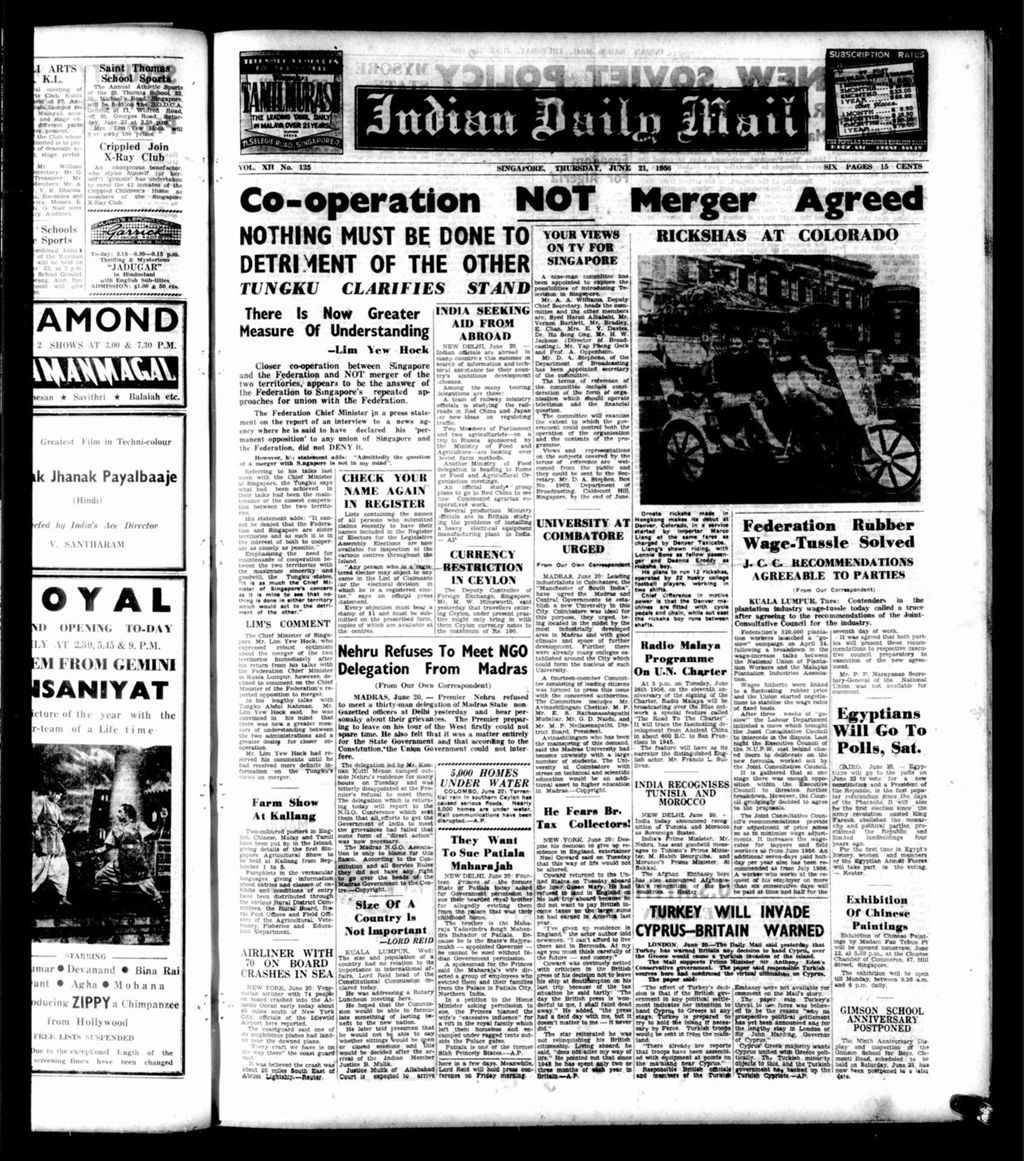 Miniature of Indian Daily Mail 21 June 1956