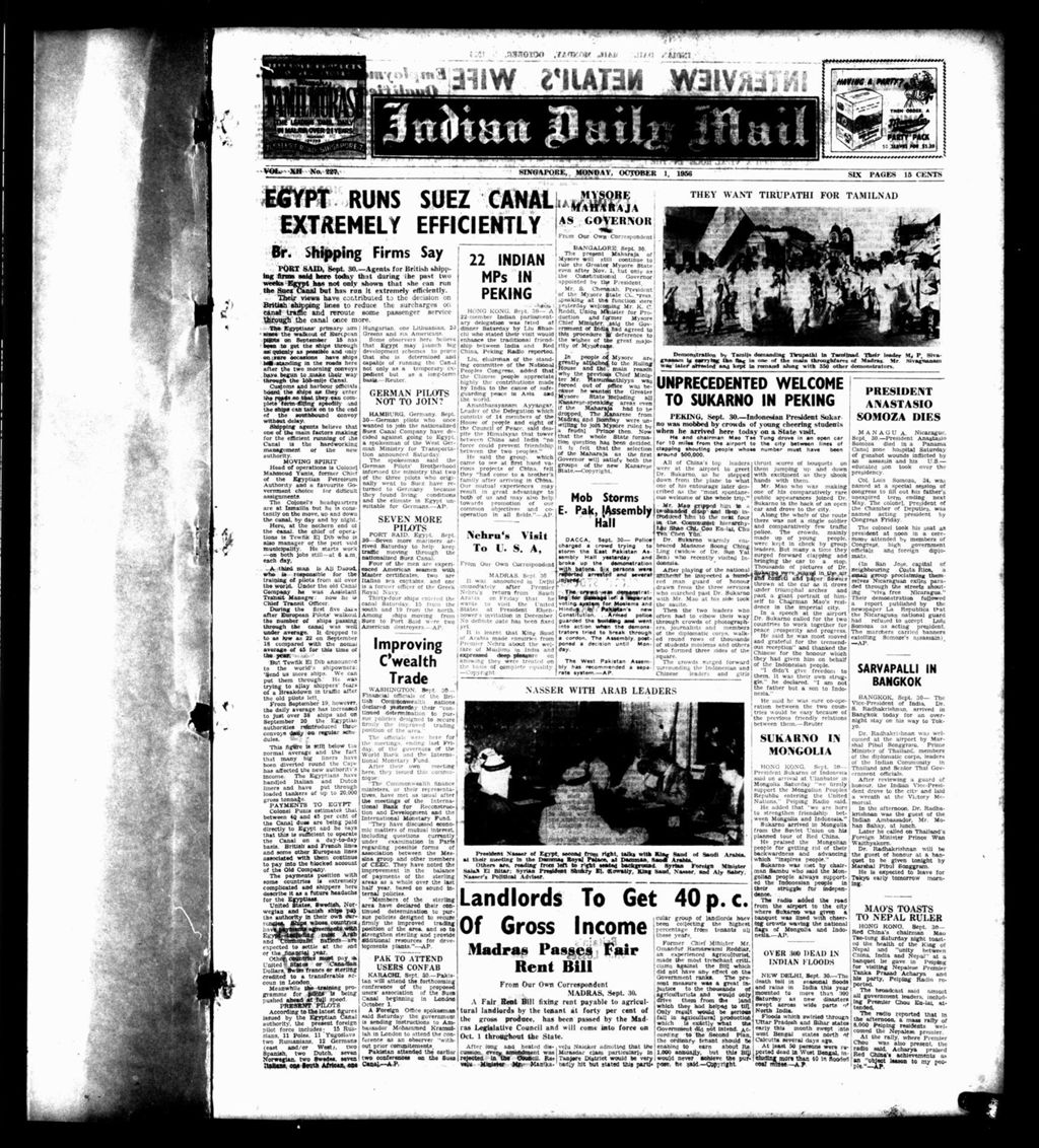 Miniature of Indian Daily Mail 01 October 1956