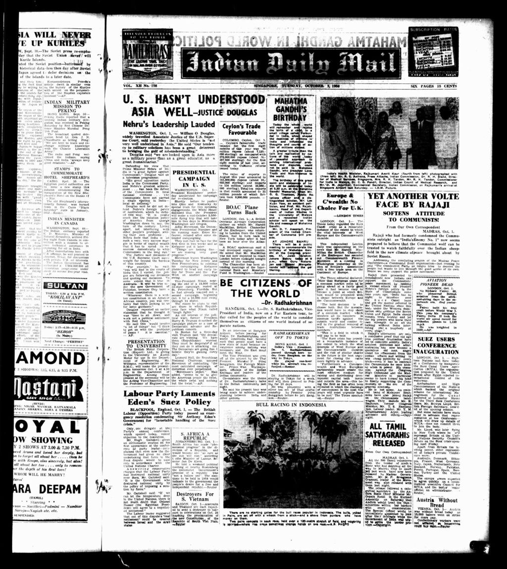 Miniature of Indian Daily Mail 02 October 1956