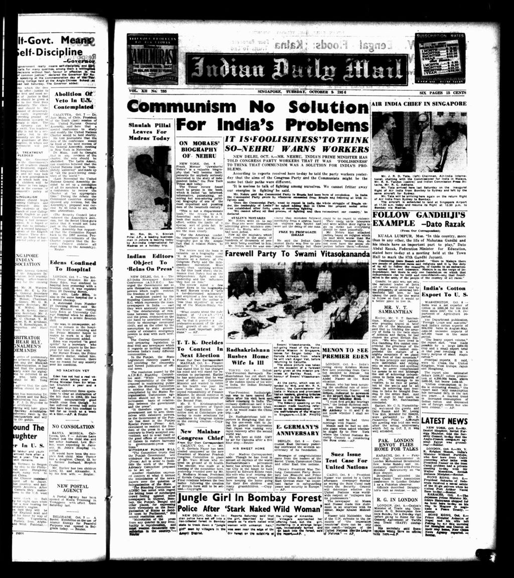 Miniature of Indian Daily Mail 09 October 1956