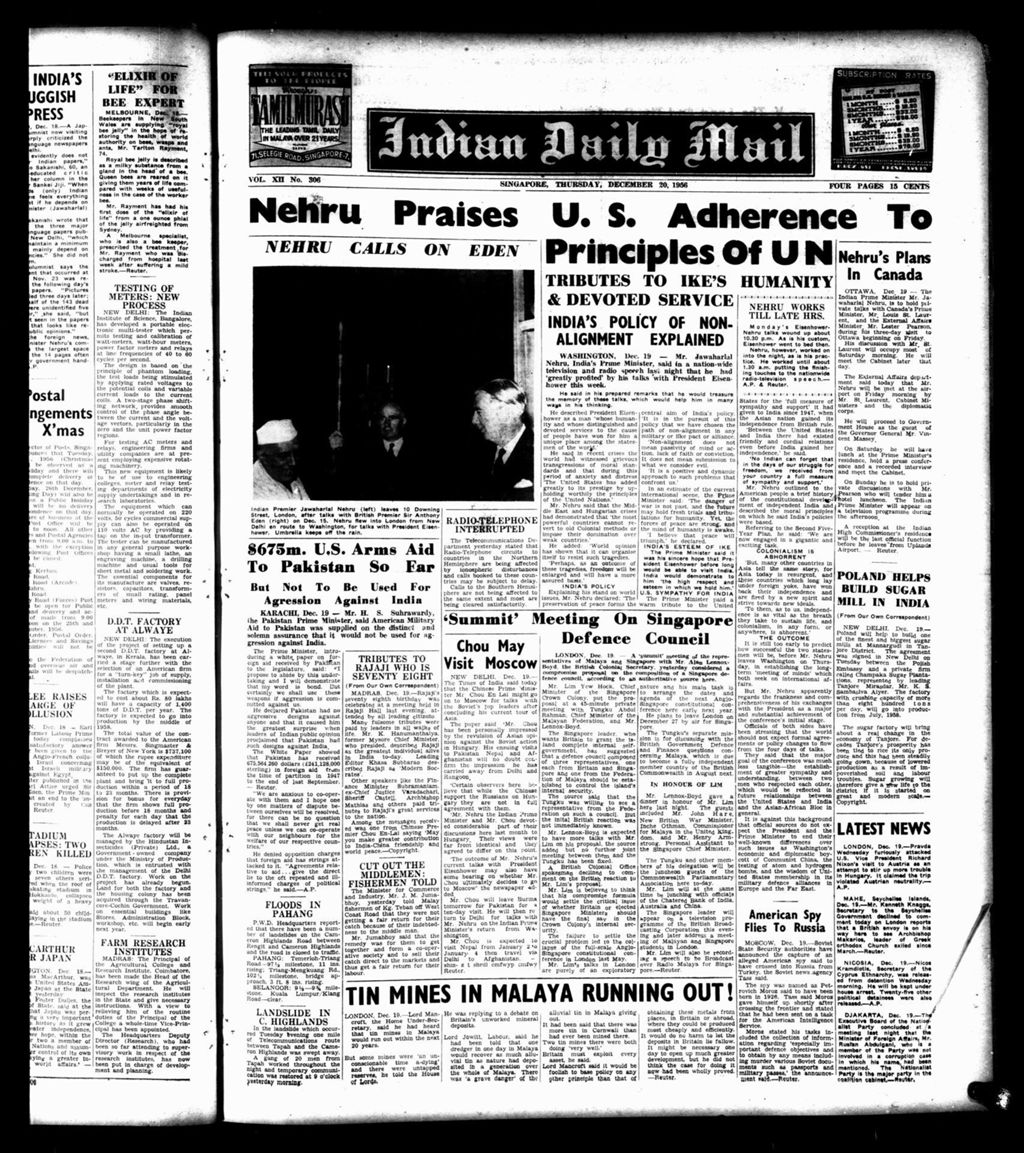 Miniature of Indian Daily Mail 20 December 1956