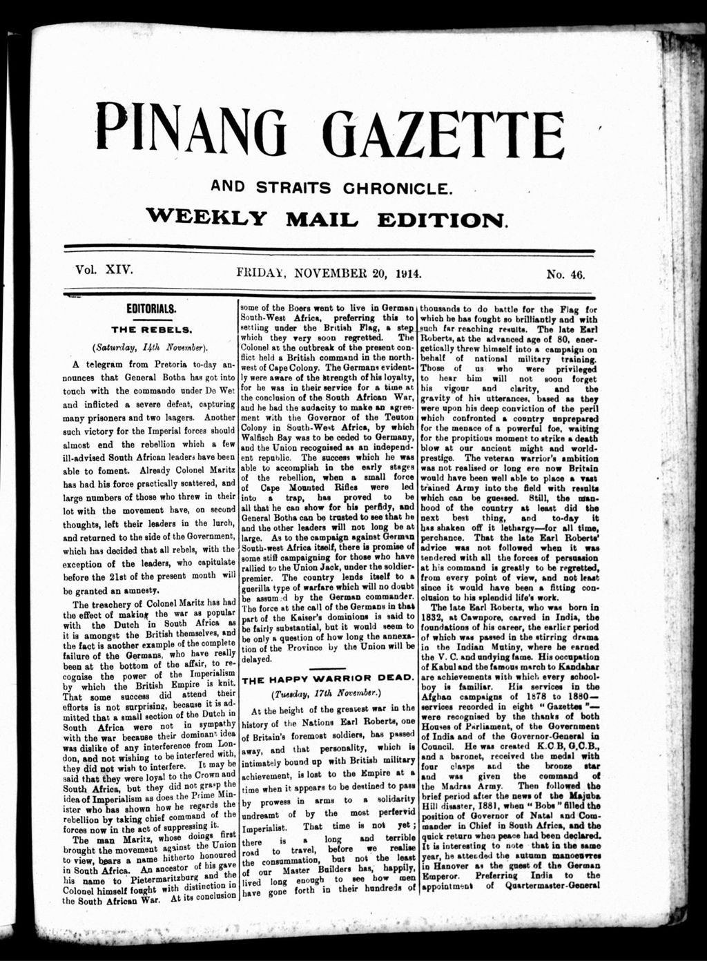 Miniature of Pinang Gazette and Straits Chronicle Weekly Mail Edition 20 November 1914