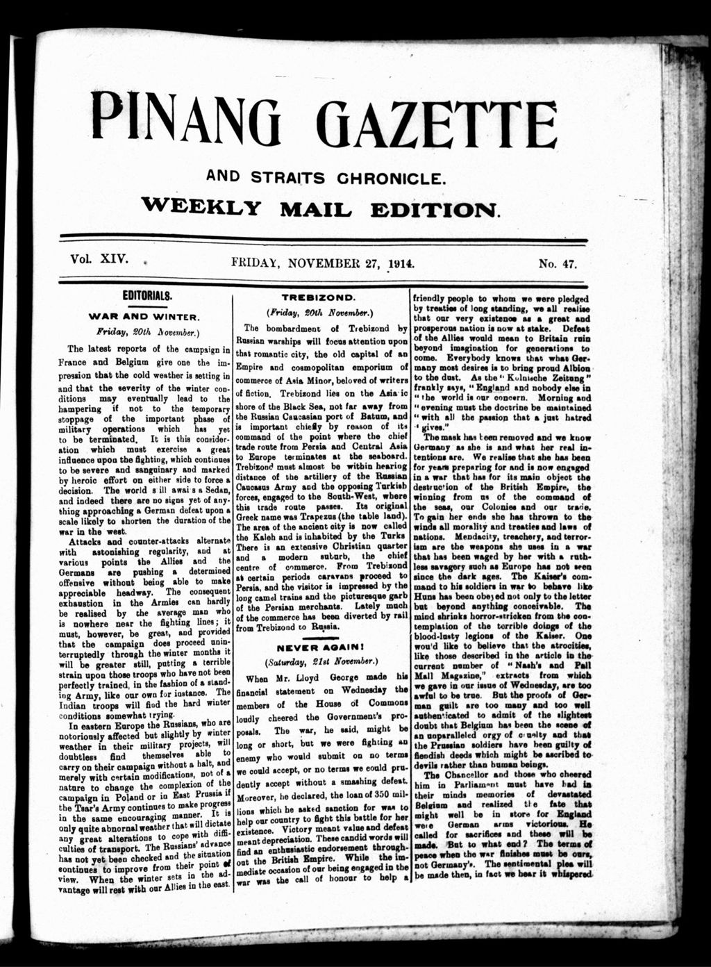 Miniature of Pinang Gazette and Straits Chronicle Weekly Mail Edition 27 November 1914