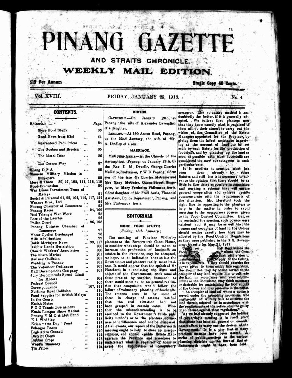 Miniature of Pinang Gazette and Straits Chronicle Weekly Mail Edition 25 January 1918