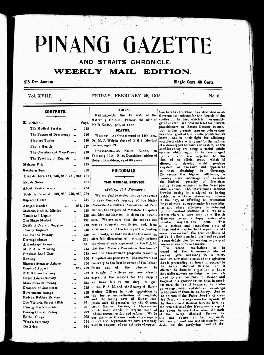 Miniature of Pinang Gazette and Straits Chronicle Weekly Mail Edition 22 February 1918