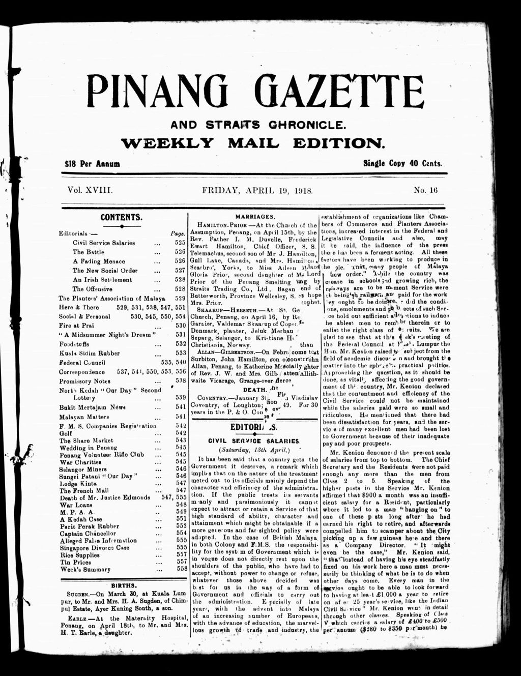 Miniature of Pinang Gazette and Straits Chronicle Weekly Mail Edition 19 April 1918