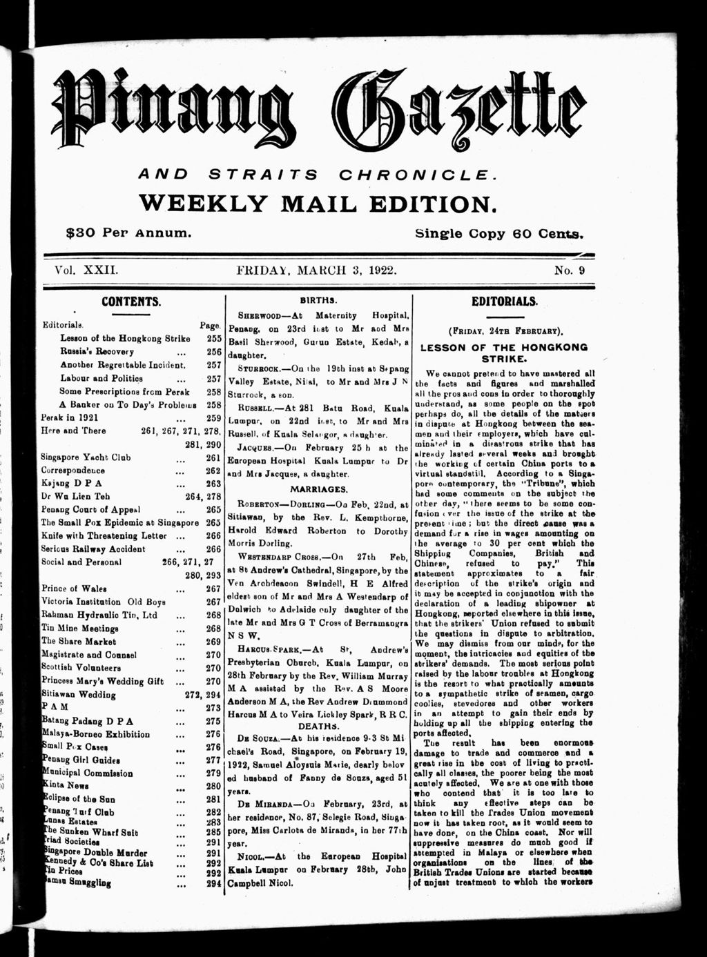 Miniature of Pinang Gazette and Straits Chronicle Weekly Mail Edition 03 March 1922