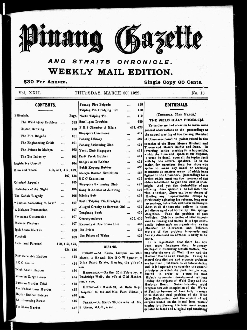 Miniature of Pinang Gazette and Straits Chronicle Weekly Mail Edition 30 March 1922